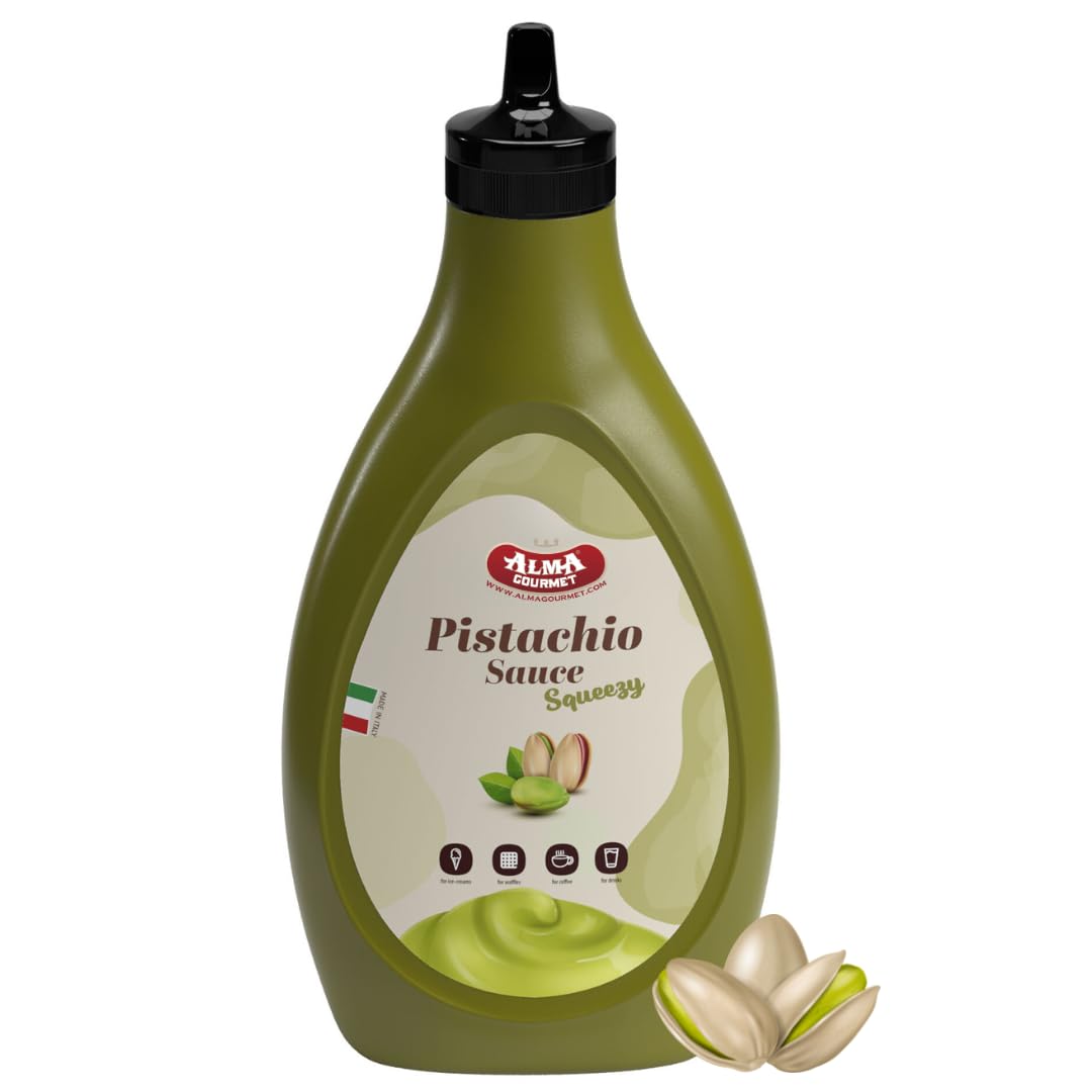 Alma Gourmet Sicilian Pistachio Topping Sauce - 17.6oz (500g) - Ideal for Ice Cream, Waffles, Pancakes, and Desserts