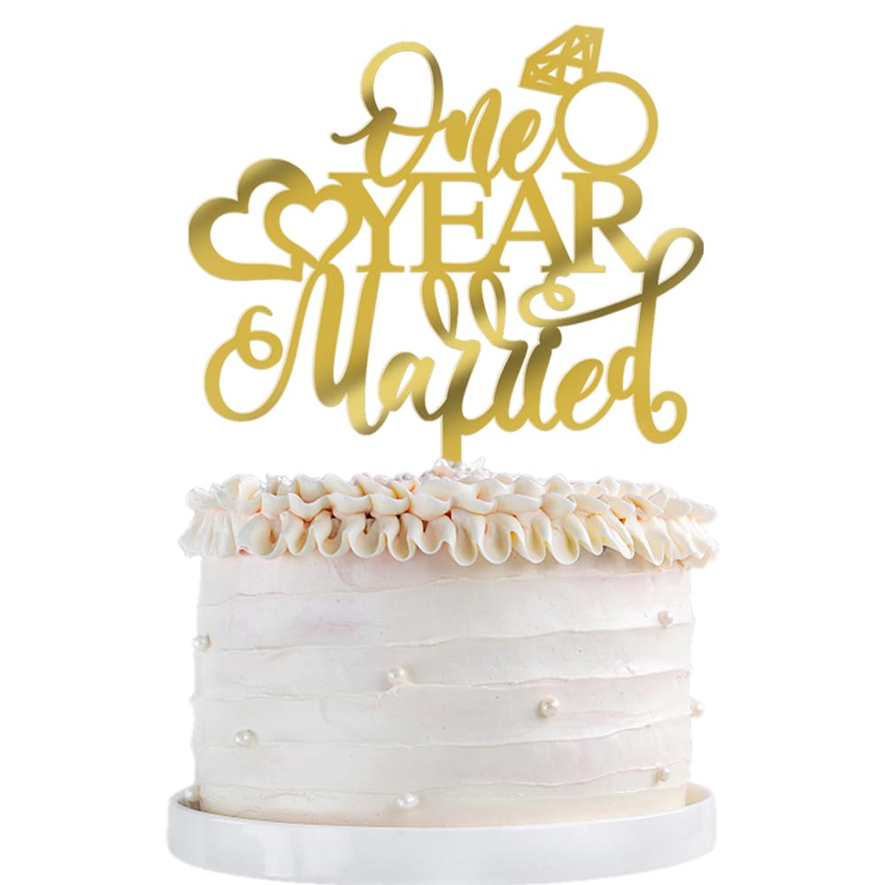 Qertesl Acrylic One Year Married Cake Topper - 1st Wedding Anniversary Cake Topper -Anniversary party Decorations,One Year Anniv