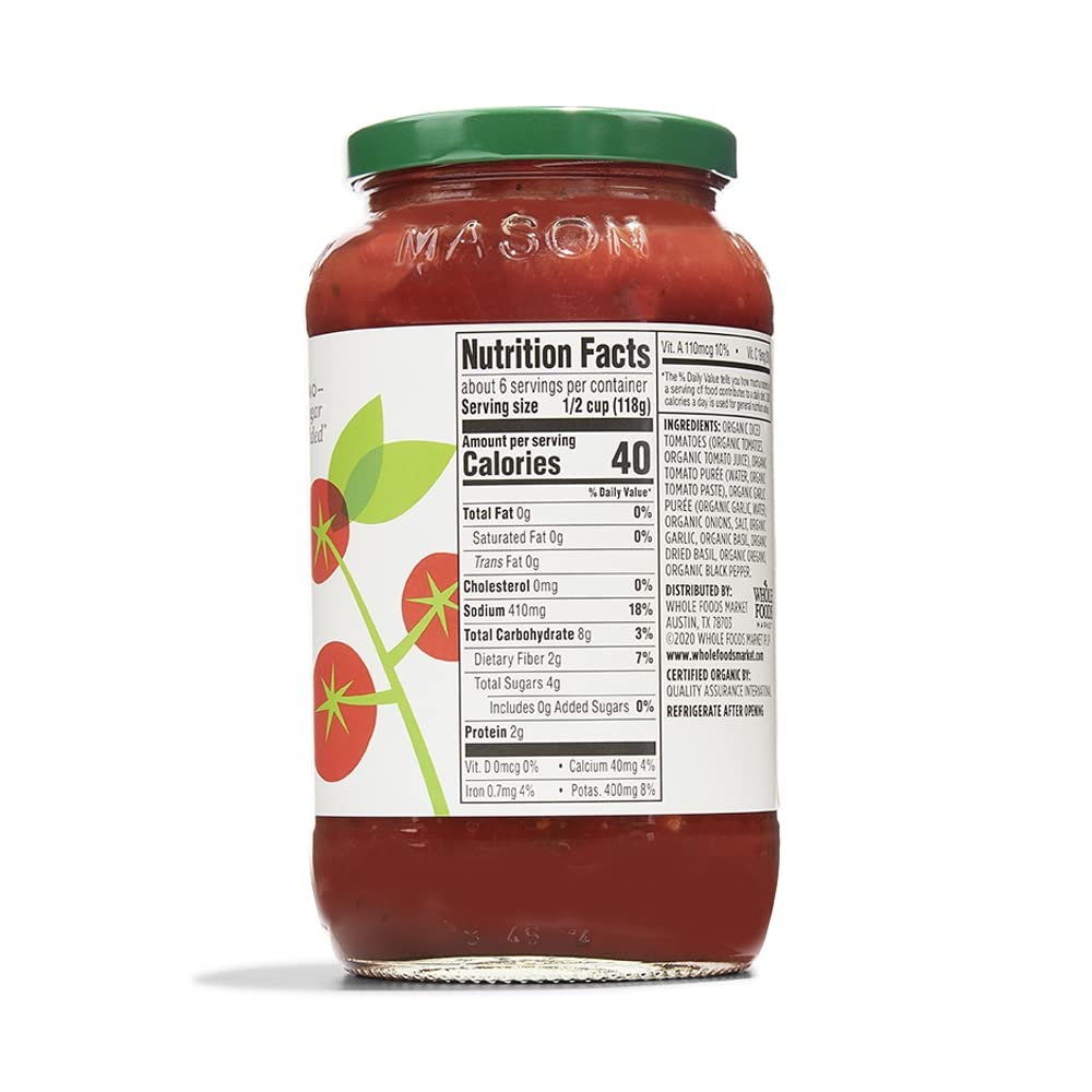 365 by Whole Foods Market Organic Fat Free Marinara Pasta Sauce, 25 Ounce, 1.56 lb, Perfect for Healthy Cooking