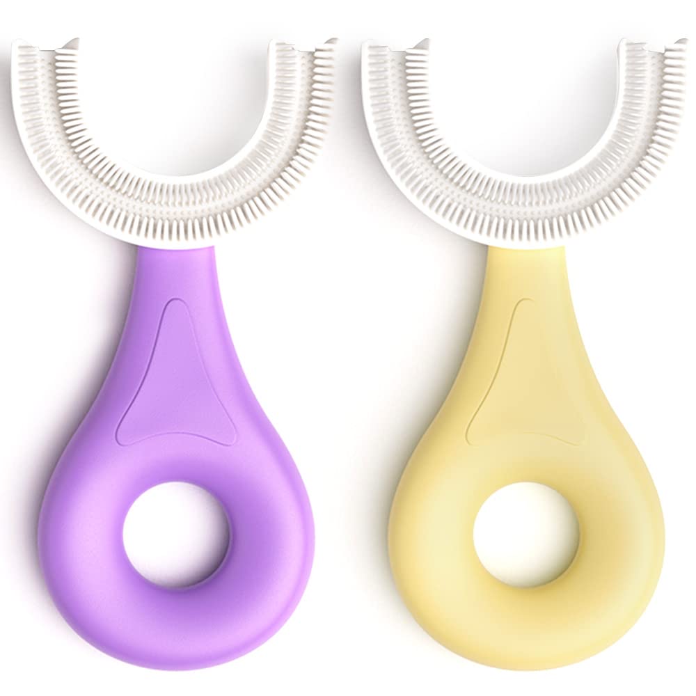 Yotee U-Shaped Toothbrush Kids 2 Pcs - Toddler Toothbrush With Food Grade Soft Silicone Brush Head, Toothbrush For Kids Age 2-6,