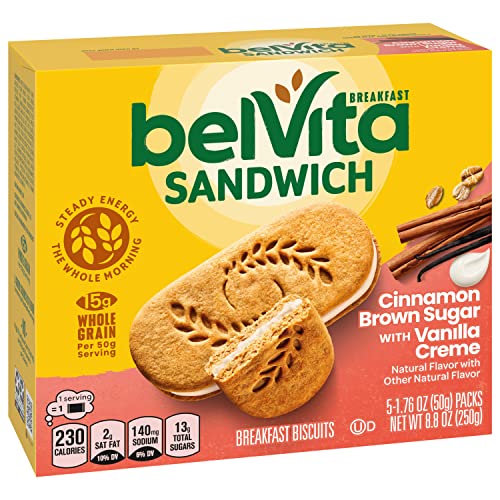 belVita Breakfast Bar Biscuit Sandwiches, Cinnamon Brown Sugar with Vanilla Creme, 30 Total Packs, 6 Boxes (2 Biscuits Per Pack)