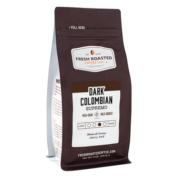 Fresh Roasted Coffee, Dark Colombian Supremo, 12 Oz, Med-Dark Roast, Kosher, Ground