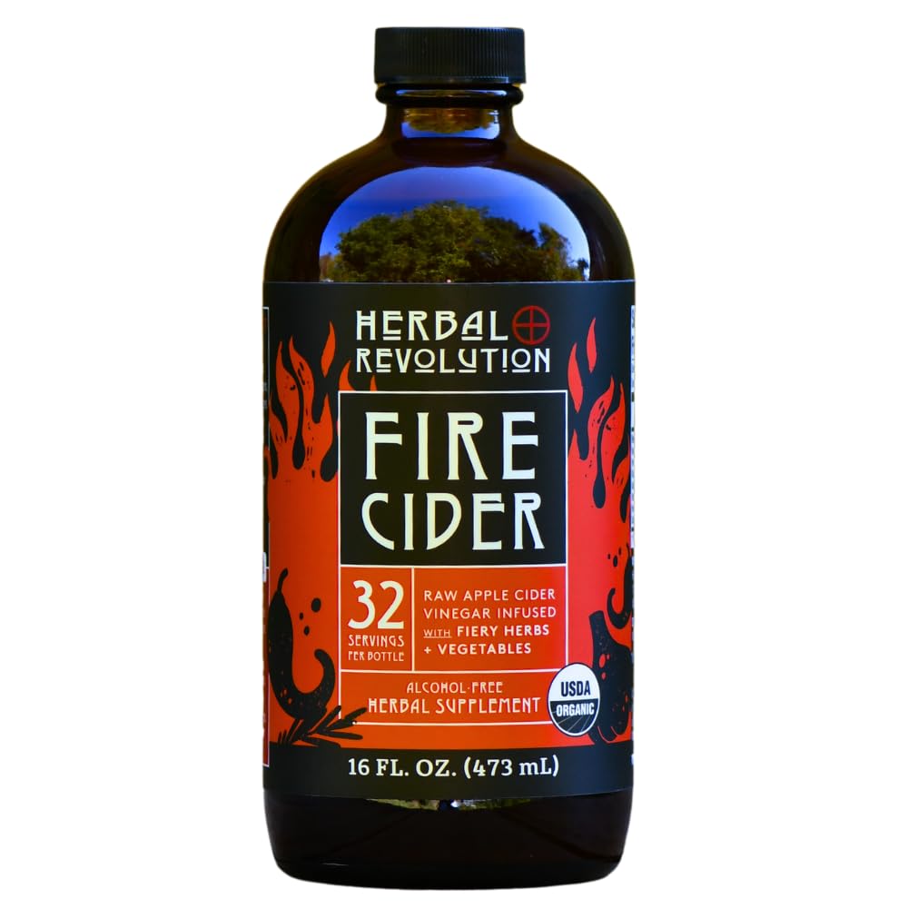 Herbal Revolution Fire Cider Apple Cider Vinegar - Organic Non-GMO with Ginger & Hot Peppers - 16 Fl Oz