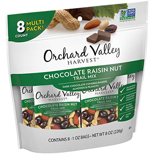 ORCHARD VALLEY HARVEST Chocolate Raisin Nut Trail Mix, 1 oz (Pack of 8), Non-GMO, No Artificial Ingredients