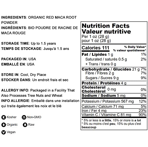 Food to Live Organic Red Maca Powder, Non-GMO, Vegan, 16 Ounce