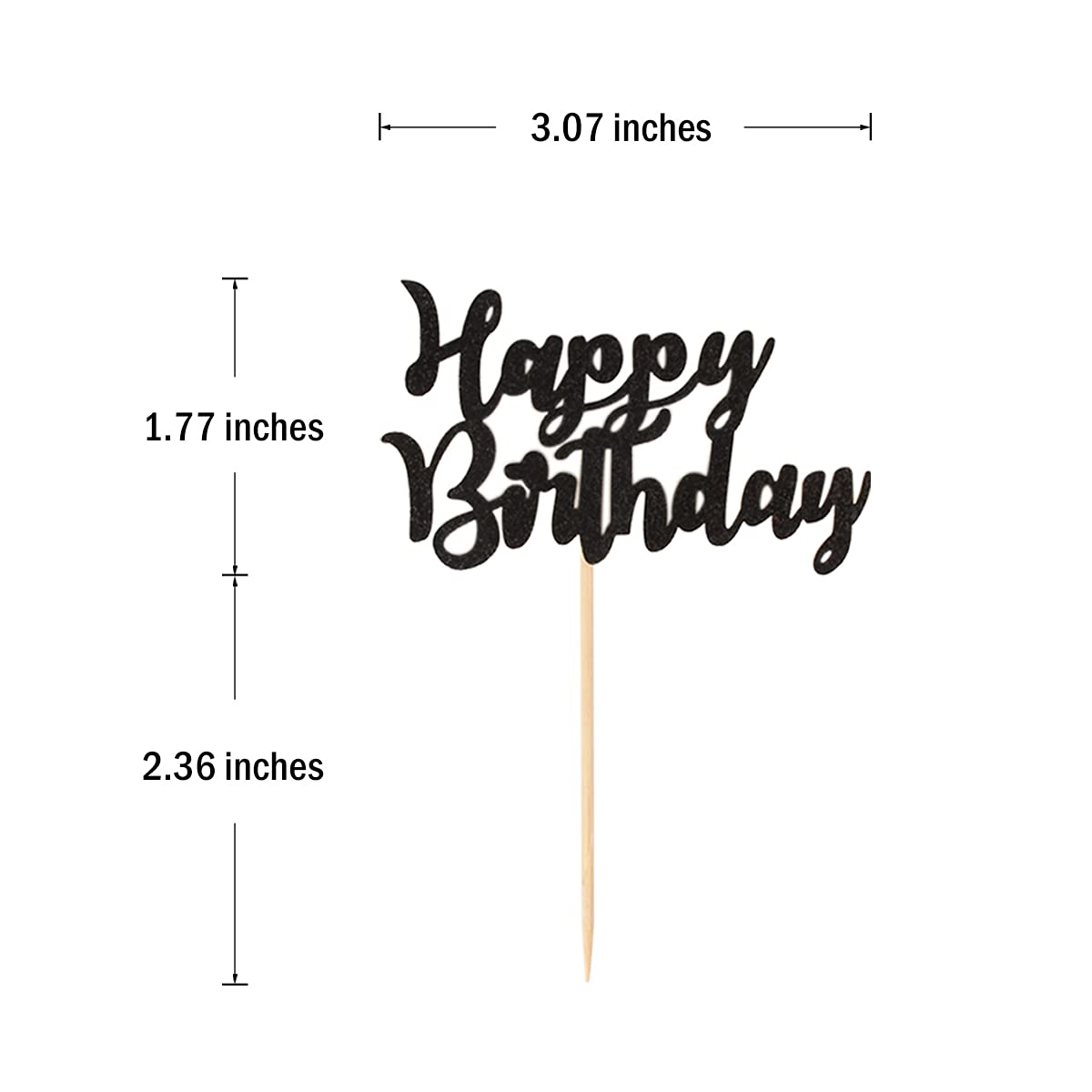 Donoter 24 Pcs Happy Birthday Cupcake Toppers Cake Picks For Birthday Party Decoration Supplies (Black)