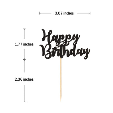 Donoter 24 Pcs Happy Birthday Cupcake Toppers Cake Picks For Birthday Party Decoration Supplies (Black)