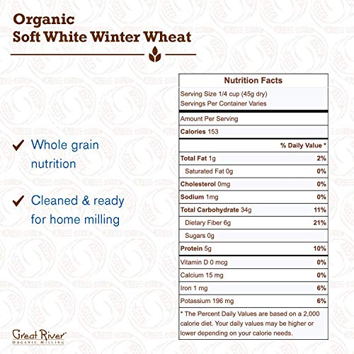 Great River Organic Milling Whole Grain Soft White Winter Wheat 25 Pound Pack