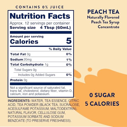 Jordans Skinny Mixes Sugar Free Syrup  Peach Tea Flavor  Fruit Flavored Water Enhancer  Drink Mix for Iced Tea  Lemonade  Drinks  Low Calorie Water Flavoring  Dairy & Gluten Free  Kosher  25.4 Fl Oz
