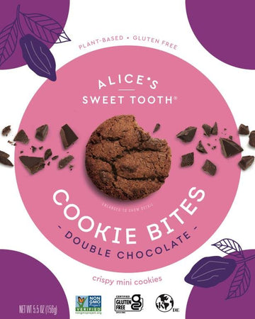 Alices Sweet Tooth Double Chocolate Cookie Bites - Gluten-Free, Vegan, Crunchy Mini-Cookies - 5.5 oz
