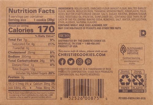 Christie Cookie Co., Oatmeal Raisin Cookies,Gourmet Cookies (8ct) (Sold Frozen)