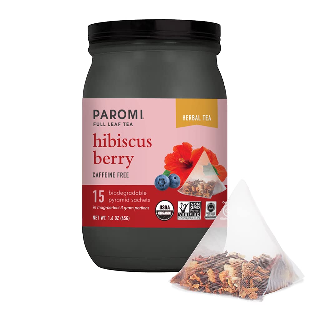 Paromi Hibiscus Berry Organic Herbal Tea - Signature Jar, 15 Count