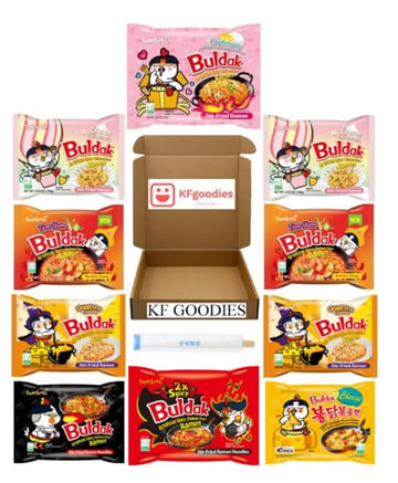 Samyang Buldak Hot Spicy Chicken Ramen Noodle Korean Stir-Fried Ramen (10, 2 Cream Carbonara, 2 Quattro Cheese, 2 Tom Yum, Chees