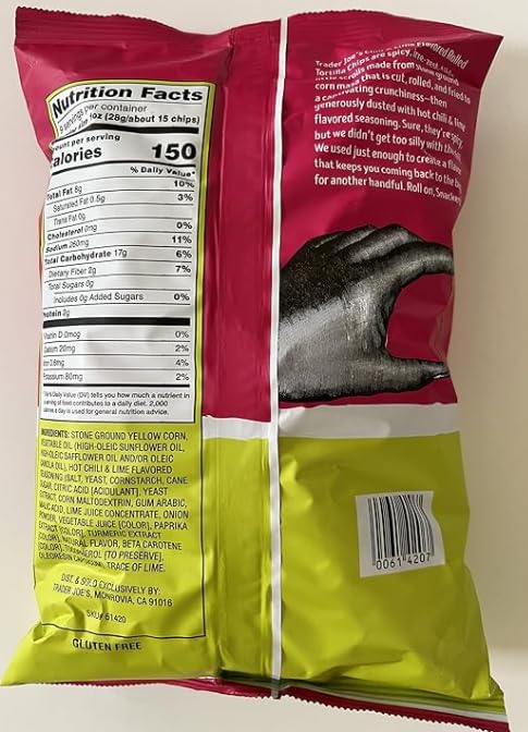 Trader Joe's Chili & Lime Rolled Corn Tortilla Chips, 2 Pack, Big Size - Perfect for Snacking and Entertaining