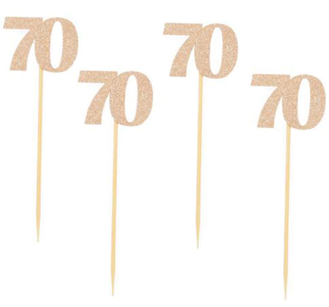 Glitter Gold/Rose Gold 70Th Birthday Party Cupcake Toppers. 24 Pack Number''70'' Cupcake Toppers (Rose Gold)