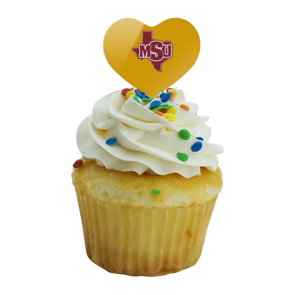 GRAPHICS & MORE Cupcake Picks Set of 6, Acrylic, Midwestern State University, Heart Design, One Size
