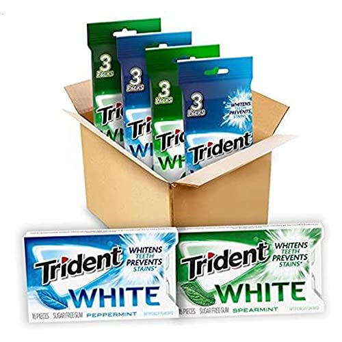 Trident White Sugar Free Gum Variety Pack, Peppermint & Spearmint Flavors, 12 Packs Of 16 Pieces (192 Total Pieces)