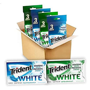 Trident White Sugar Free Gum Variety Pack, Peppermint & Spearmint Flavors, 12 Packs Of 16 Pieces (192 Total Pieces)