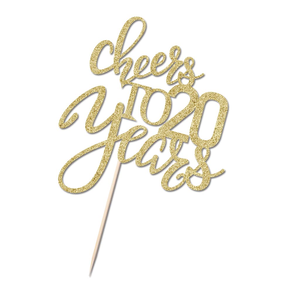 Qertesl Gold Glitter Cheers To 20 Years Cake Topper, Happy 20Th Birthday Cake Decorations,Perfect For 20 Years Cake Decorating,W