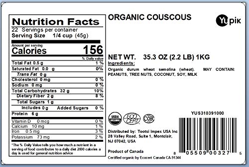Yupik Organic Couscous, Non-GMO & Vegan, 2.2 lb (Pack of 2)