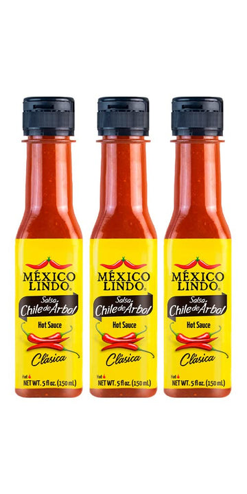 Mexico Lindo Chile de Arbol Hot Sauce Ingredients | 12,190 Scoville Level | Classic Flavor | 5 Fl Oz Bottles (Pack of 3)