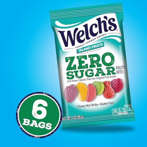 Welchs Zero Sugar Fruity Bites, Island Fruits Snack Box, Gluten Free & Sugar Free Snacks, 3oz Snack Packs (Pack of 6)