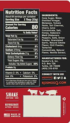Kosmos Q Cherry Habanero BBQ Sauce - 15.5 Oz Bottle for BBQ & Marinades w/ Sweet and Spicy Flavor - Thick Barbecue Sauce for Ten
