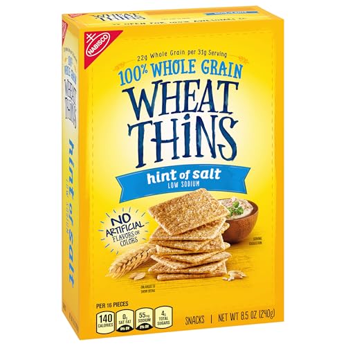 Wheat Thins Hint of Salt Low Sodium Snacks, Whole Grain Wheat Crackers, Bulk Snack Crackers, 6 - 8.5 oz Boxes
