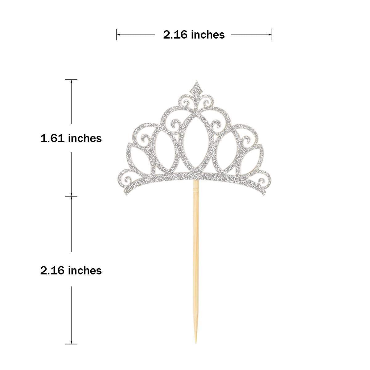 Donoter Silver Princess Crown Cupcake Toppers - 24 Count for Birthday Baby Shower Party Decorations