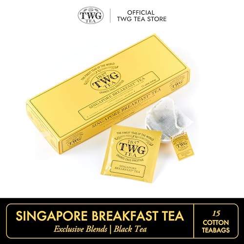 TWG Tea | Singapore Breakfast Tea | Black Tea & Green Tea | Vanilla & Spices | 15 Hand Sewn Cotton Tea Bags| Gift Set