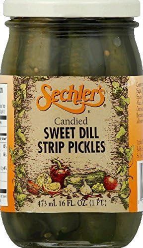 Sechlers Candied Sweet Dill Strip Pickles, Kosher, Pack of 6, 16 Ounce
