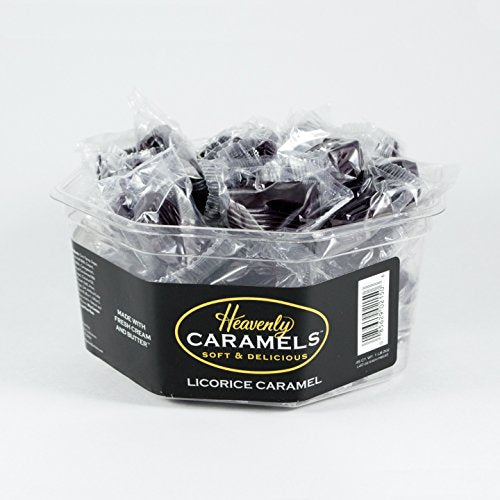 J Morgan Confections Heavenly Caramel | Licorice Flavor | 45 Count Tub | Gourmet Soft And Chewy Butter Caramel Candies | Hand-Cr