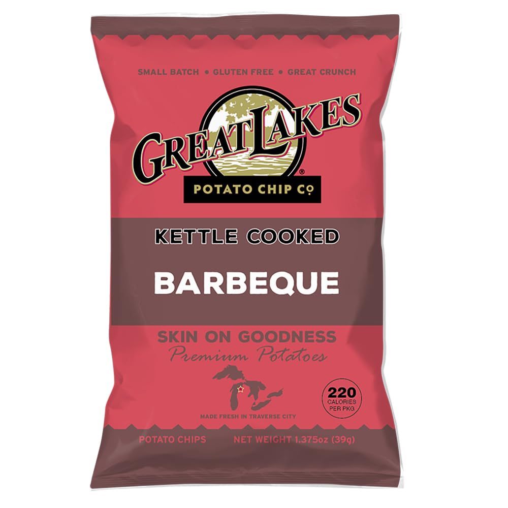 Great Lakes Potato Chip Co. Barbeque Kettle Cooked Potato Chips, Individual Snack Size Case (Pack of 40, 1.375 Oz. Bags)