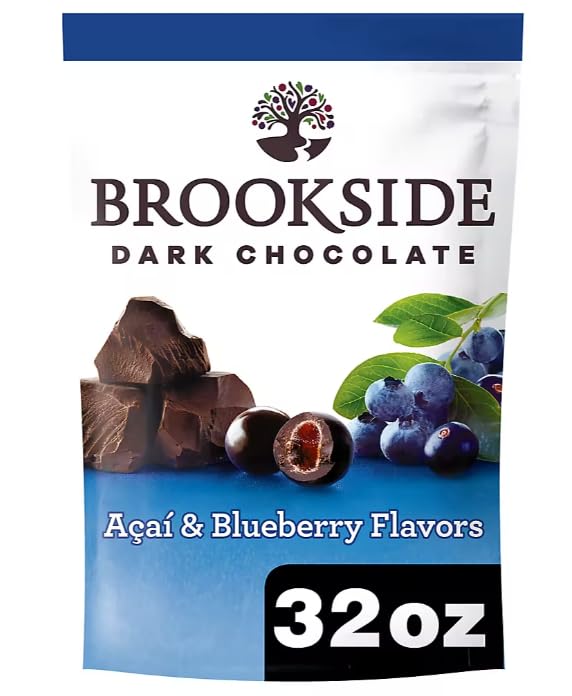 The Kitchen Queen Brookside Dark Chocolate Acai and Blueberry Flavored Snacking Chocolate, 32 oz Bag, Full Size