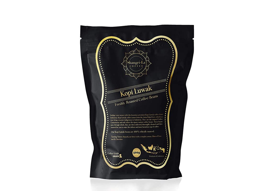 Shangri-La Coffee Wild Kopi Luwak Whole Beans, Sustainably Sourced, 500g