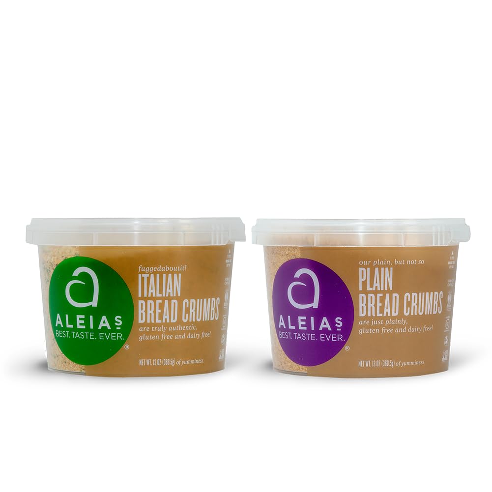ALEIA'S BEST. TASTE. EVER. Gluten Free Bread Crumbs Assorted 2 Pack includes (1) Italian Breadcrumbs 13 oz, (1) Plain Breadcrumb