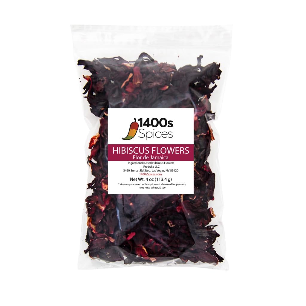 4Oz Dried Hibiscus Flowers Perfect For Tea And Mexican Agua Fresca, Flor De Jamaica, Whole Flowers And Petals By 1400S Spices