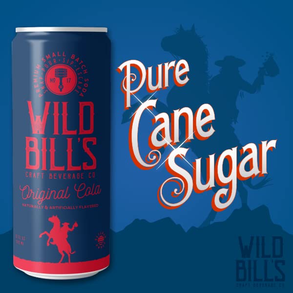 Wild Bills Original Cola Soda - Caffeine Free, Pure Cane Sugar, Vegan, Gluten Free, 12 Fl Oz, 12 Pack