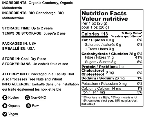 Food To Live Organic Cranberry Powder, 1 Pound - Non-Gmo, Unsulfured, Raw, Dried Fruit, Vegan, Bulk, Great For Juices, Smoothies, Yogurts, & Breakfast Drinks, Contains Maltodextrin, No Sulphites