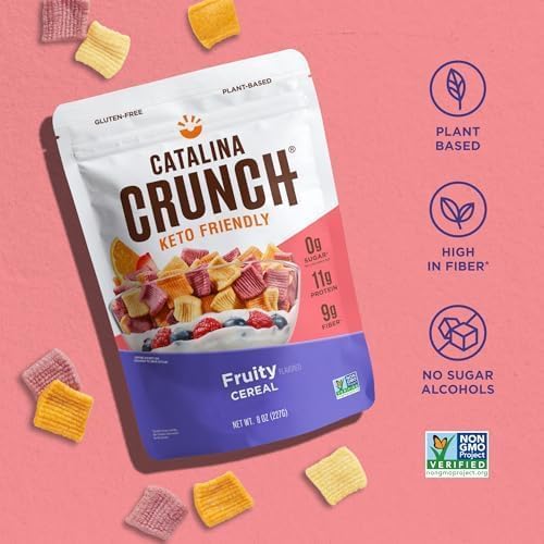 Catalina Crunch Fruity High Fiber Cereal 4 Pack | Low Carb, Sugar Free, Gluten Free | Vegan, Plant Based Protein | Breakfast Protein Cereals | Keto Friendly Food