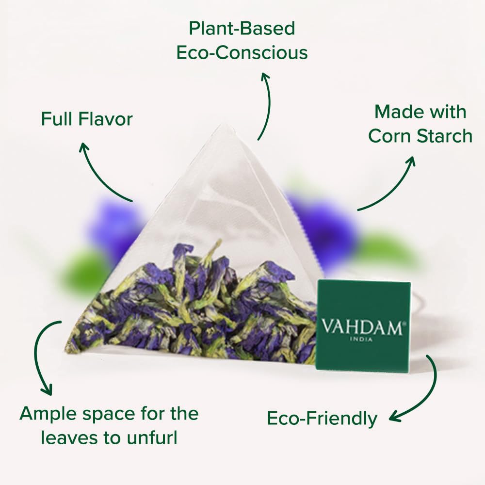 VAHDAM Butterfly Pea Flower Tea Bags - Vegan, Non-GMO, 40 Pyramid Teabags, Biodegradable for Iced Tea, Cooking & Cocktails