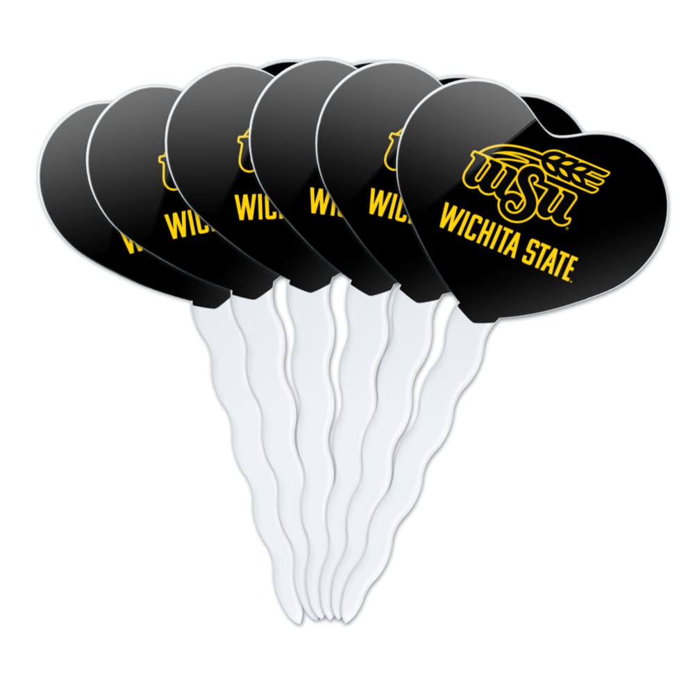 GRAPHICS & MORE Cupcake Picks Set of 6, Acrylic, Wichita State University, Heart Decoration, Model CUPCAKE.HEART.CLCWSU.Z007503