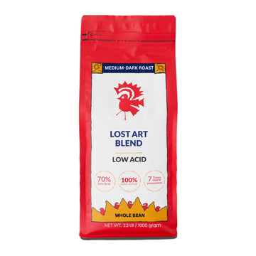 Puroast Low Acid Coffee , Whole Bean , Lost Art Blend , Medium Roast , Certified Low Acid Coffee , Ph 5.5+ , Gut Health , 2.2 Lb