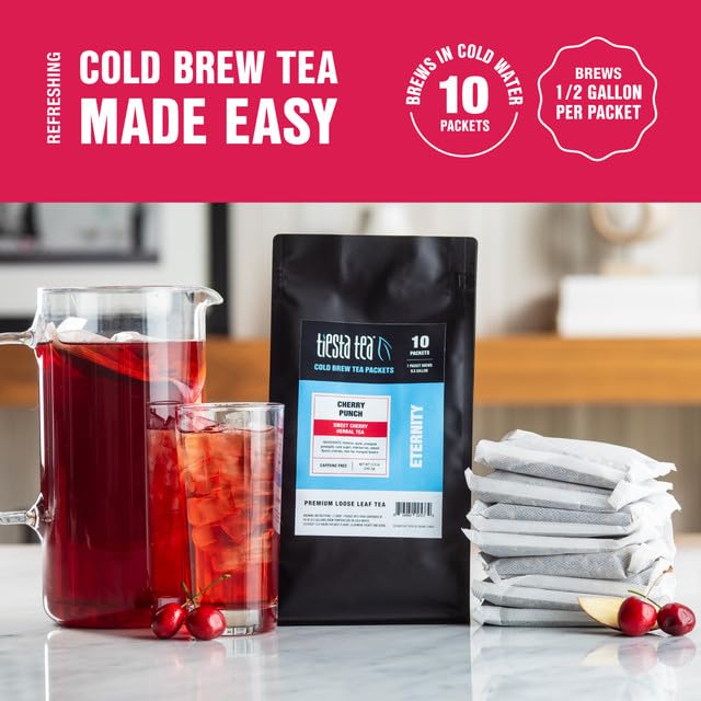 Tiesta Tea Cherry Punch Cold Brew Herbal Tea - Non-Caffeinated Loose Leaf - 10 Pack - Brews 64 oz Per Bag