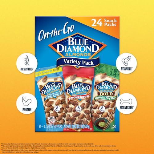 Blue Diamond Almonds Snack Nut Variety Pack for Kids, Office, School, On-the-go, 0.75 oz Gluten Free Individual Packs, Wasabi &