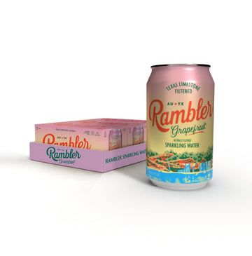 Autx Rambler Grapefruit Sparkling Water, Texas Limestone Filtered, 12-Ounce Cans, Three 8-Packs (24 Cans)