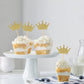Donoter Crown Cupcake Toppers 48 Pcs Gold Glittery Paper Picks for Baby Shower Birthday Party Decorations