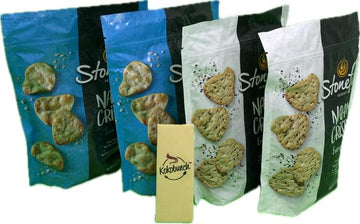 Kokobunch Variety Bundles Of Stonefires Authentic Naan Crisps Flatbread Cracker 4 or 3 Assorted Pack (6oz, 2 Bags of Everything
