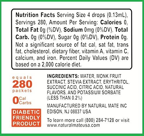 Monk Fruit Concentrated Liquid Sweetener (Optimized With Erythritol) 1.33 Fl Oz (37 Ml)