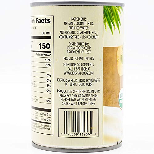 Iberia Organic Coconut Milk, 13.5 fl. oz. (Pack of 12) - Non-Dairy, Vegan, Gluten-Free